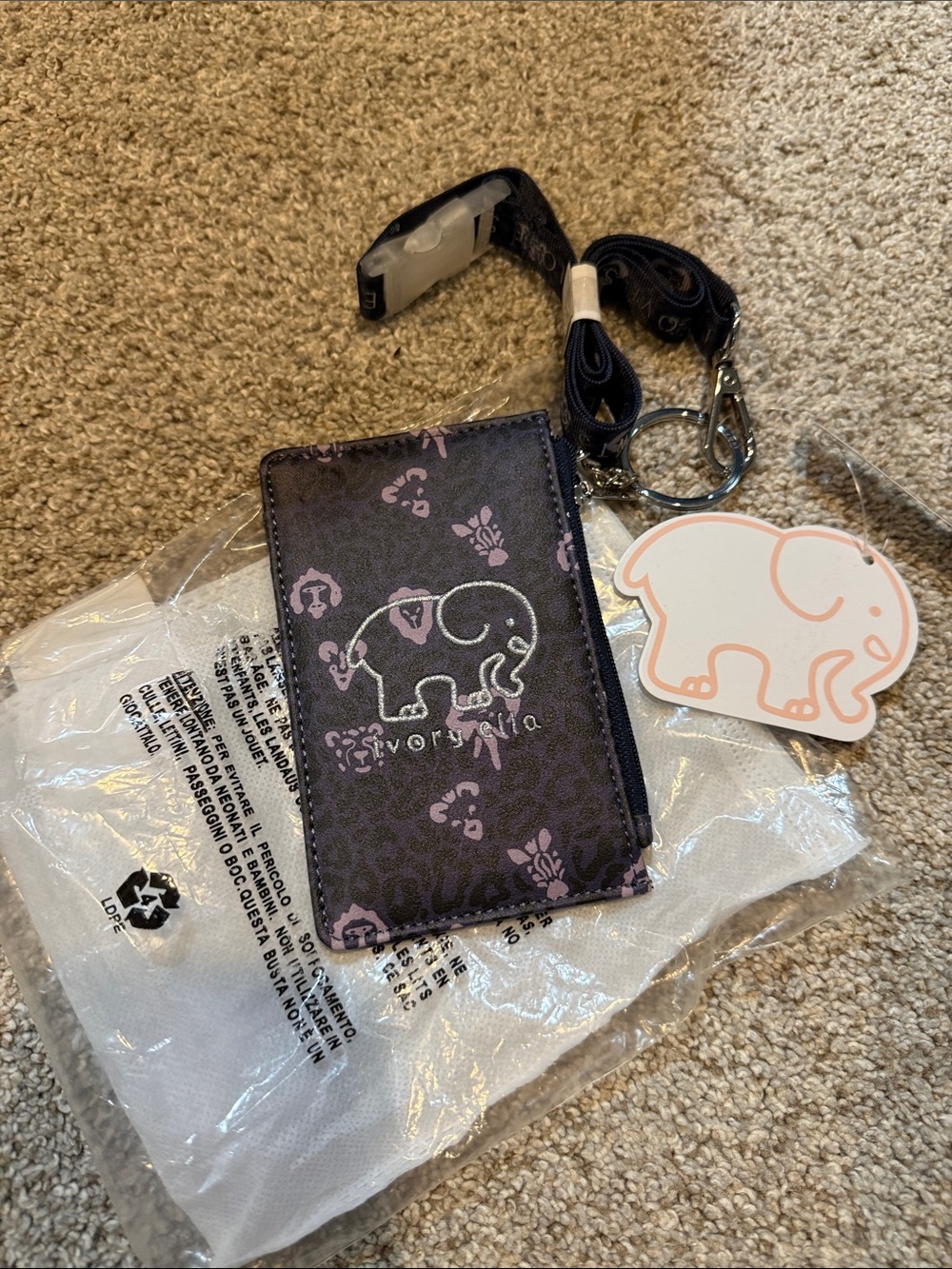 ivory ella Purple Elephant Card Holder Lanyard with Charm